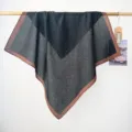 Petit carre en coton noir a pois blancs et bord marron, beau foulard retro vintage femme. - Foncé et Blanc Pois