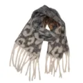 Autumn winter retro leopard print scarf with tassel edge, soft cozy winter neck warmer accessory. - Leopard Print Beige & Grey