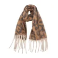 Leopard print fringe scarf winter warm retro knitted tassel neck wrap fashion accessory - Leopard Coffee