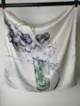 Detail view of a 53cm square oil painting silk scarf featuring a classic floral art print for women. - Van Gogh Glass Vase with Carnations