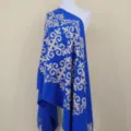 Blauwe sjaal met kasjmier-look en zilveren etnische borduursel, warme winteraccessoire - Blauw