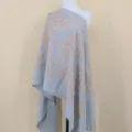 Silver grey cashmere feel scarf with gold embroidery traditional chinese style autumn winter warm - Sky Blue