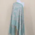Mint green cashmere feel scarf with silver scrolling pattern elegant winter warm shawl - Emerald Green