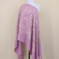 Purple cashmere feel shawl detail, elegant gold traditional totem embroidery, tassel hem accent. - Light Purple