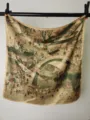 Traditional Chinese style painting print square silk scarf vintage art neckerchief - Riverside Scene