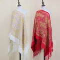 Ethnic cashmere feel embroidered shawl scarf variant showing white and red options with paisley. - 27