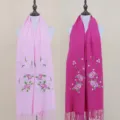 Women winter cashmere feel embroidered floral tassel scarf shawl pink variant fashion wrap - 031
