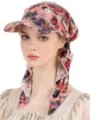 Detailed close-up view of the floral print women headscarf hat featuring a built-in sun visor. - One Size / Soft Pink Roses