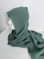 Dark green crinkled cotton linen hooded scarf multifunctional shawl winter warm wrap - Army Green