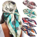 Damen Seide Quadratisch Schal Paisley Blumen Kopfschal Vintage Haartuch Halstuch Bandana - 015 Zweigfarben von oben nach unten Anmerkungen-1-2-3-4