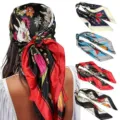 Damen Seiden Schal Quadratisch Blumen Vintage Kopftuch Satin Halstuch 90x90 cm Stil - 011 Zweigfarben Hinweis von oben nach unten - 1-2-3-4