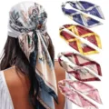 Silk square scarf and hair ribbon set featuring vintage paisley floral print for women fashion. - 002 Branch Colors from Top to Bottom Notes 1-2-3-4