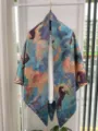 New Chinese style landscape horse print silk shawl, elegant vintage art large square scarf. - Colorful Horse Shadows RY-09