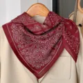 Retro rode katoen linnen paisley vierkante sjaal voor dames lente reizen halsdoek - RY-01