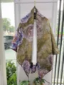 Detailed view of traditional Chinese style floral printed silk shawl cape, elegant textile craft. - Bronze Peony RY-13
