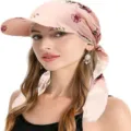 Roze bloemen visor hoofddoek pet, lichtgewicht muts met klep en lange linten voor dames. - Eén maat / Roze Basis Kleine Bloemen