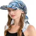 Lichte blauwe zonneklep hoofddoek hoed voor vrouwen voorgeknoopt stijlvol zomer strandhoofddeksel - Eén maat / Blauw-Wit Patchwork