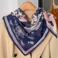 Vintage cotton linen square scarf for women, elegant retro floral shawl and neckerchief daily. - RY-08