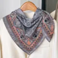 Vintage paisley cotton linen square scarf detail view, ideal for spring autumn travel shawls. - RY-09