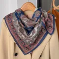 Detailed view of the vintage paisley cotton linen square scarf, showing intricate print and soft texture. - RY-12