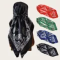 Klassischer Paisley bedruckter Seidenquadratschal, vielseitiges Kopftuch in vielen Farben. - 33 Variantenfarben von oben nach unten Anmerkung-1-2-3-4