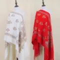 Cashmere feel embroidered shawl ethnic style tassel cape warm travel scarf for women - 35