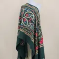 Elegant dark green embroidered imitation cashmere shawl ethnic style warm winter scarf cloak. - 37