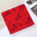 Red winter scarf with Chinese zodiac horse and blessing patterns, festive holiday fringe accessory. - Galloping Horses