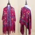 Ethnic style embroidered imitation cashmere shawl, elegant floral cape scarf for women. - Color 040
