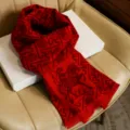 Festive red winter scarf with horse and blessing patterns, stylish Chinese style gift wrap. - Promotion Monkey on Horse