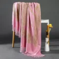 Pink imitation cashmere shawl scarf with ethnic paisley pattern and elegant fringe edges warm wear. - 074