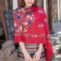Red embroidered cashmere-like shawl ethnic style travel cape warm outer wear for women - Color 081