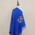 Royal blue embroidered tassel shawl stylish warm winter scarf for women daily wear accessory - Color 095