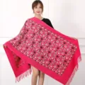 Pink cashmere-feel embroidered scarf ethnic floral shawl winter warm tassel cape outerwear - Color 097