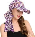 Women sun visor hat purple printed beach cap pre-tied scarf sun protection headwear - One Size / White and Purple