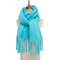 Women winter solid color loop yarn tassel scarf cozy warm soft knit fashion accessory - Blue