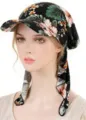 Women Floral Print Sun Visor Headwrap Lightweight Pre-Tied Scarf Hat Summer Beach Sun Protection - One Size / Black Floral Ripple