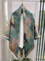 Chinese stijl landschap paard print zijden sjaal, elegante sjaal voor cheongsam dagelijks. - Edel ros in cyaangroen RY-08