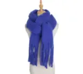 Close-up detail of soft blue knitted loop yarn winter scarf texture, cozy warm neck warmer fabric. - Navy Blue