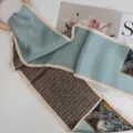 Elegant double-sided silk ribbon scarf with chic chain and paisley prints for women. - Dark Brown Chain Pattern