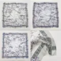Retro floral printed square scarf, elegant women fashion neckerchief with overlocked edges. - No. 005