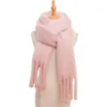 Pink fluffy tassel scarf detail shot, soft plush winter accessory close-up view design. - Lotus root pink