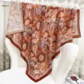 Élégant grand foulard carré en soie et coton à motif floral pour femmes, polyvalent châle. - Ombre florale marron chaud RY-04