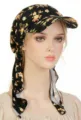 Women floral print sun visor cap pre-tied headscarf lightweight breathable stylish summer hat - One Size / Black and Gold Elegance