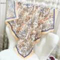 Grand carre en soie et coton motif cachemire floral chale respirant protection solaire - Motif jaune chaud et bleu RY-08