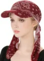 Women Paisley Print Sun Visor Headscarf Cap Pre Tied Brim Hat Outdoor Sun Protection - One Size / Red Paisley Pattern