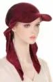 Women burgundy satin headscarf sun visor hat pre-tied lightweight brim headwear cap - One Size / Burgundy