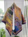 Traditional Chinese style art print silk scarf large shawl 140cm elegant Qipao cape - Monet's Water Lilies RY-03