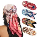 Schicker Satin Paisley Quadratschal für Damen, vielseitiges 90cm Vintage Kopftuch. - 025 - Hinweis Zweigfarben (Oben nach Unten) - 1-2-3-4