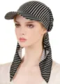 Women's black and white zig-zag sun visor cap with attached headscarf tie lightweight hat - One Size / Black and White